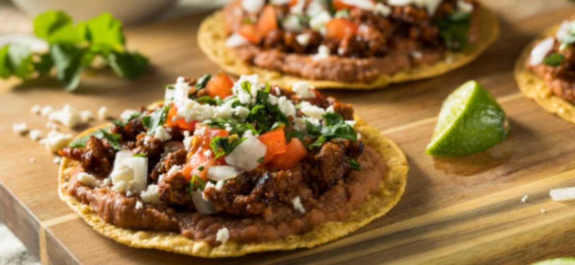 Homemade Beef and Cheese Tostadas with Lime and Cilantro