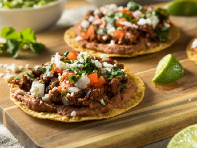 Homemade Beef and Cheese Tostadas with Lime and Cilantro